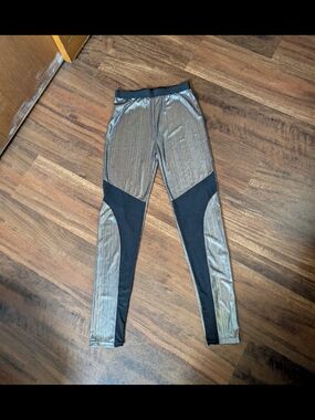 Metallic Silver and Black Mesh Leggings